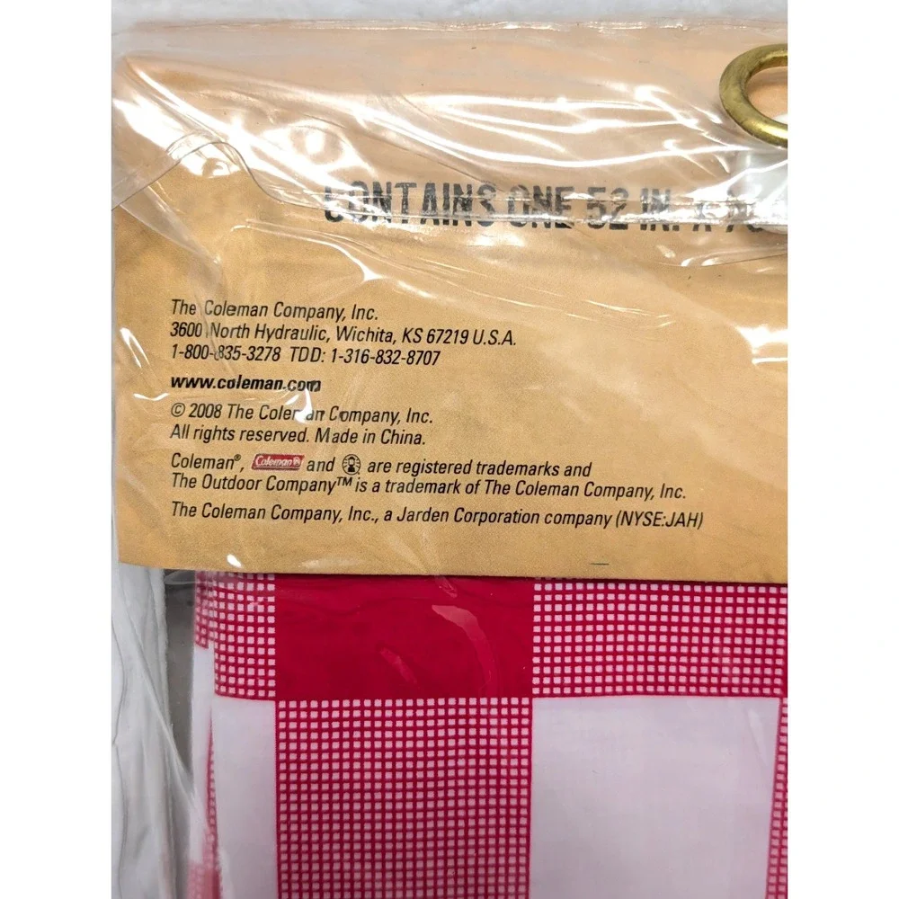 VTG Coleman Vinyl Picnic Tablecloth 52x70 with 6 Steel Clamps Red Checkered NEW